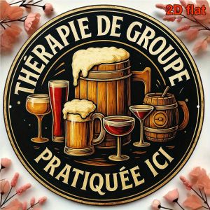 CIFbuy | Round French Vintage Metal Sign 2D Flat Beer Cocktail Plaque Wall Decor for Bar Restaurant Home Basement