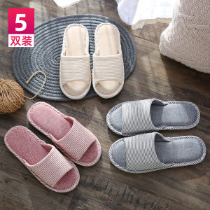 5 Pairs Wholesale Cotton Linen for Guests Cotton Slippers Female Mens Spring Autumn and Winter Household Four Seasons Non-Slip Indoor