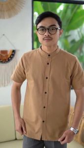 ALARY - kemeja Linen Lengan Pendek Cardy Latte