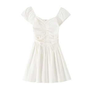 BANANA CICI | Banana Cici French Vintage Waist Cinched Short Skirt Slimming Casual A-Line Dress Summer Commute Style Gathered Waist Skirt