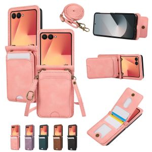 szhaiyu | Leather Wallet Card Holder Phone Case for Samsung Galaxy Z Flip 8 7 6 5 4 3 5G Flip8 Flip7 FE with Crossbody Lanyard Bag Cover