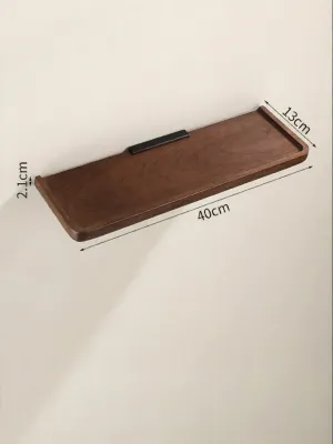 No-Drill Walnut Wood Single-Layer Wall Shelf