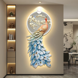 Modern Minimalist LED Lighted Peacock Entrance Hallway Decorative Artwork Unframed Wall Painting Family Suitable Density Board