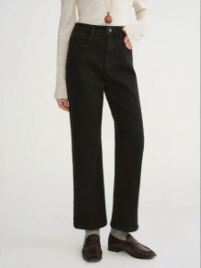 DUSHU | High Waist Retro Straight Leg Thin Fleece Stretchy Flattering Winter Trousers