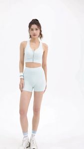 จูยิตัง ใหม่ลูกค้า กางเกงขาสั้นโยคะลายทาง เอวสูง ควบคุมหน้าท้อง ยกก้น ระบายอากาศ รูปทรง กางเกงขาสั้นกีฬาสองชั้น