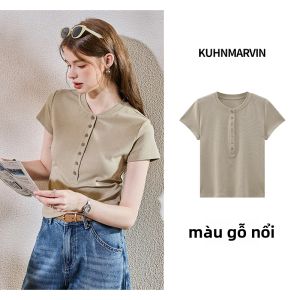 KUHNMARVIN | Áo Thun Cổ Henry Phong Cách Retro Giảm Béo