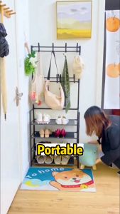 LOOGU Multifunctional Shoe Rack Organizer 5 Layers With Rollers Hanger Bedroom Floor Simple Coat And Hat Rack