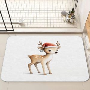 VIKAMA Christmas Snowman Elk Bathroom Carpet Diatomite Quick Drying Non Slip Bathroom Entryway Holiday Decorative Floor Mats