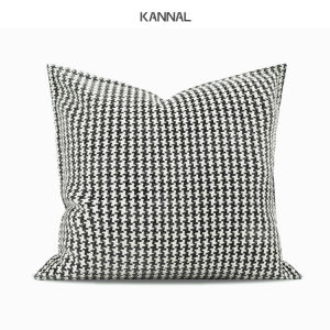 [Prime Time] Black and White Small Houndstooth Cotton and Linen Cushion Nordic Cushion Model Room Sales Office Square Pillow