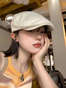 French British Style Womens Spring Autumn Cap Retro Forward Hat Travel Versatile Face Slimming Newsboy Artist Cap