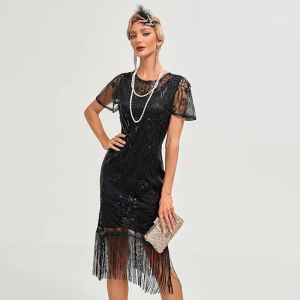 1920s Flapper Dress Plus Size S-4XL Womens Fashion Vintage Great Gatsby Color Sequin Tassel 20s Party Dress Women Mesh Costume
