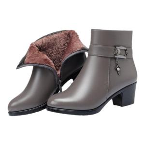 SHIPAILUO | Winter Warm Anti-slip Short Boots Mid-Heel Wool Cotton Fleece Lined Large Size Ladies Genuine Leather Shoes Sweet Style Low Tube