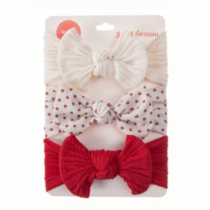 ที่คาดผมเด็กทารกแบบยางยืด 3 ชิ้น/ชุด ทำจากไนลอนเนื้อแน่น ลายดอกไม้และหัวใจ สำหรับเด็กผู้หญิงแรกเกิด