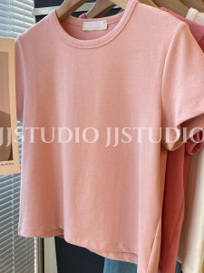 เสื้อยืดคอกลมแขนสั้นผ้าฝ้ายแท้สีขาว ทรงหลวม ทรงเข้ารูป สำหรับผู้หญิง ฤดูร้อน 2025 เสื้อชั้นในสีพื้น ทรงเข้ารูป เสื้อผ้าทำงาน