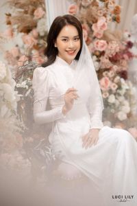 Áo dài Gấm tay phồng kết chuỗi lấp lánh form cực chuẩn chất gấm cao cấp siêu mịn