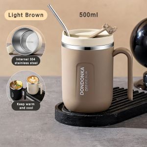 500ml Mug Office Portable Insulated Coffee Cup with Straw Travel Mug Handle Cup Drink Water Tea Milk Bottle Storage Tool