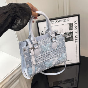 Embroidered Canvas Tote Bag Women Summer 2025 New Versatile Large Capacity Crossbody Bag Butterfly High-End Sensation Handbag