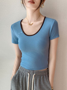 GEBEISHANG | Colorful Round Neck Short Sleeve T-shirt for Women Summer New Simple Shoulder-fitting Slimming Shirt Innerwear