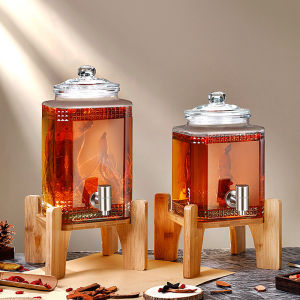 [Meiboall] 3L บาร์เรลตู้เครื่องดื่มฟองแก้วไวน์ขวดปิดผนึกขวดแก้วไม้ยืนขวดแก้วถังภาชนะดื่ม