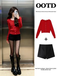 SUHUIQIAN | Red Knit Womens Winter Outfit
