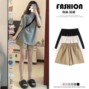 Cotton Linen Workwear Shorts Women Summer Thin High Waist Loose Small Size Three-Fourth Length Slimming Casual Trendy Pants