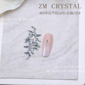 K9 New Super Shiny Imitation Huapeng Flat Bottom 2x6 Long Waterdrop Nail Drills Colorful Nail Jewelry Nail Decoration Tools
