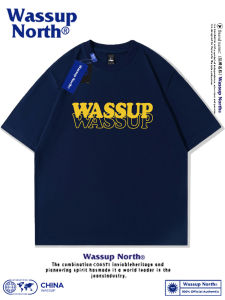 Áo Thun Cotton Tay Ngắn Mùa Hè WASSUP NORTH in Họa Tiết Dáng Rộng Thoải Mái Cho Thanh Thiếu Niên Mặc Thường Ngày