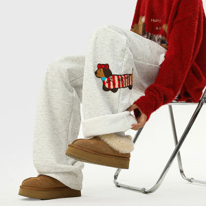 กางเกงขายาวทรงตรงหนาแบบสวมลำลองสำหรับผู้หญิงในฤดูหนาว กางเกงขายาวทรงหลวมแบบหนาและอบอุ่นพร้อมผ้าขนแกะสำหรับฤดูหนาวจากแบรนด์ BWKA