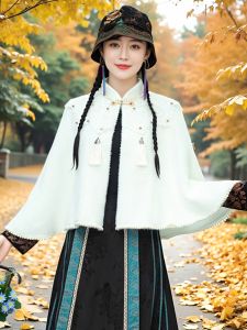 Warmth Ethnic Style New Chinese Cloak Scarf QiPao Outerwear Shawl Cardigan Autumn Winter Versatile Special Outer Coat