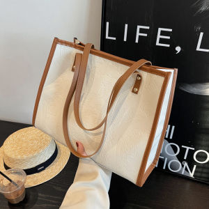 Fashionable Large Capacity Womens Shoulder Bag 2022 New Style Embossed Tote Bag Simple Double Strap Handbag Casual PU Leather