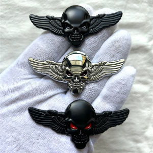Metal skull wing car logo is suitable for car body trunk tail side car sticker decal decorative accessories