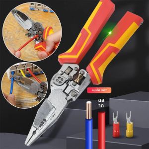 คีมตัดสายไฟ 8-in-1 มัลติฟังก์ชั่น สำหรับช่างไฟฟ้า พร้อมฟังก์ชั่นทดสอบแรงดันไฟฟ้า ตัดสาย และเข้าหัวสาย