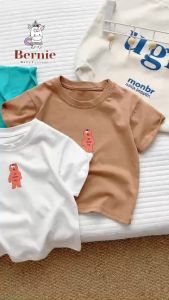 Đồ bộ áo phông in gấu cộc tay và quần sọt đùi kaki linen mềm cho bé trai bé gái BERNIE 1 đến 7 tuổi