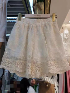 Plus Size Ladies Lace Shorts Women plus Size 150.00kg Slimming Hot Pants Elastic Waist Flower Outwear Lace Base A- line Pants