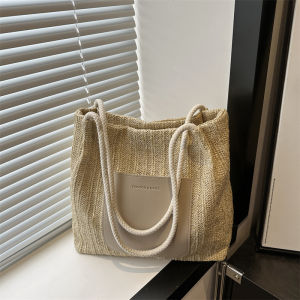 Meria Original Design Straw Tote Bag Large Capacity Woven Shoulder Bag For Casual Use Soft Backpack Shape Zipper Closure