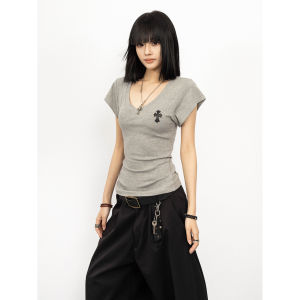 OCTTFLAB | American Simple Slim V-Neck Slimming Printed Tee