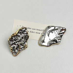 French Vintage Unusual Color Block Irregular Lava Texture Earrings Women Luxury Sensation Alloy Plated Silver Gold Earrings