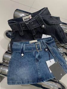 Girls Summer Denim Mini Skirt Elastic Waist Versatile Fashionable Short Skirt with Belt Anti-Light Denim Skirt for Children