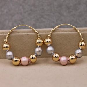 Fashion Trendy Statement Hoop Earrings for Women Gold Color ball bead Earring Luxury Jewelry accessorie for Wedding Anniversary