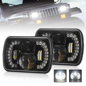 ไฟหน้า LED ทรงสี่เหลี่ยมผืนผ้า ขนาด 5x7 นิ้ว / 7x6 นิ้ว แบบซีล 2 ชิ้น/1 ชิ้น พร้อมไฟ DRL สำหรับรถจี๊ป แรงเลอร์ YJ เชอโรกี XJ รถบรรทุก 4x4
