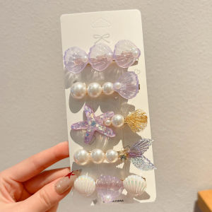 NING ZHOU | Blue Mermaid Starfish Scallop Design Hair Clip Side Clamp for Girls