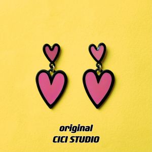 Cici Fashion Art Sweet Cool Cartoon Style Color Collision Love Heart Morandi S925 Silver Needle Earrings Ear Jewelry