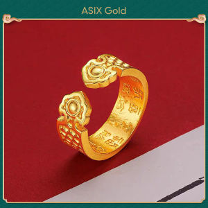 ASIX GOLD แหวนวินเทจสไตล์จีนมงคลชุบทอง 24K 18K ทองชุบทองแฟชั่นสูงโบราณมังกรสเกลเปิดแหวน แหวนผู้ชายผู้หญิง แหวนนําโชค ไม่มีอาการแพ้ ไม่ดําคล้ํา จะไม่ลอก ของขวัญที่ยอดเยี่ยม