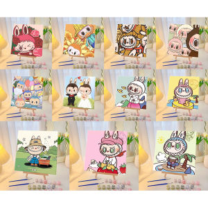 Nanafine【🚀Thai Shipping】NEW✨DIY Numbers oil painting ระบายสีตามตัวเลข การ์ตูน Labubu Pop mart ภาพวาดสีน้ำมัน 20 * 20CM จิตรกรรมดิจิตอลมือทาสีโพรพิลีนภาพวาดตกแต่งบ้าน