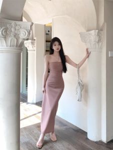 Sweet And Spicy Girl One Shoulder Tube Dress Womens Spring Pure Desire Base Layer Inner Skirt with Elastic Slit Long Skirt