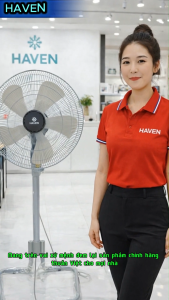 Quạt điện cây đứng công nghiệp Haven công suất lớn 130W luồng gió mạnh mẽ 100% lõi đồng bảo hành chính hãng 3 năm