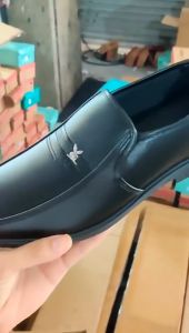 Mens Formal Leather Black Shoes Business Breathable Slip Ons