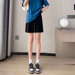 YAMIANNV | High Waist Wide Leg Ice Silk Shorts Womens Summer Thin Elastic Casual Sports Five-Quarter Length Loose Fit Comfortable Pants