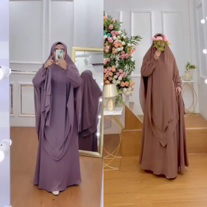 Set Dress/Set Gamis Syari + Hijab Jumbo Kode ASTINI NON Bahan Ceruty Babydoll Premium By Ory Aje Zas