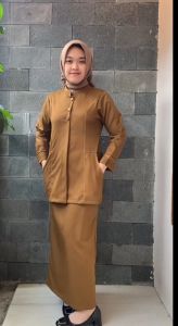 Baju Seragam Setelan  PDH Khaki Tua PEMDA PNS Wanita Terbaru Model Benang Timbul Zigzag TERBARU 2024